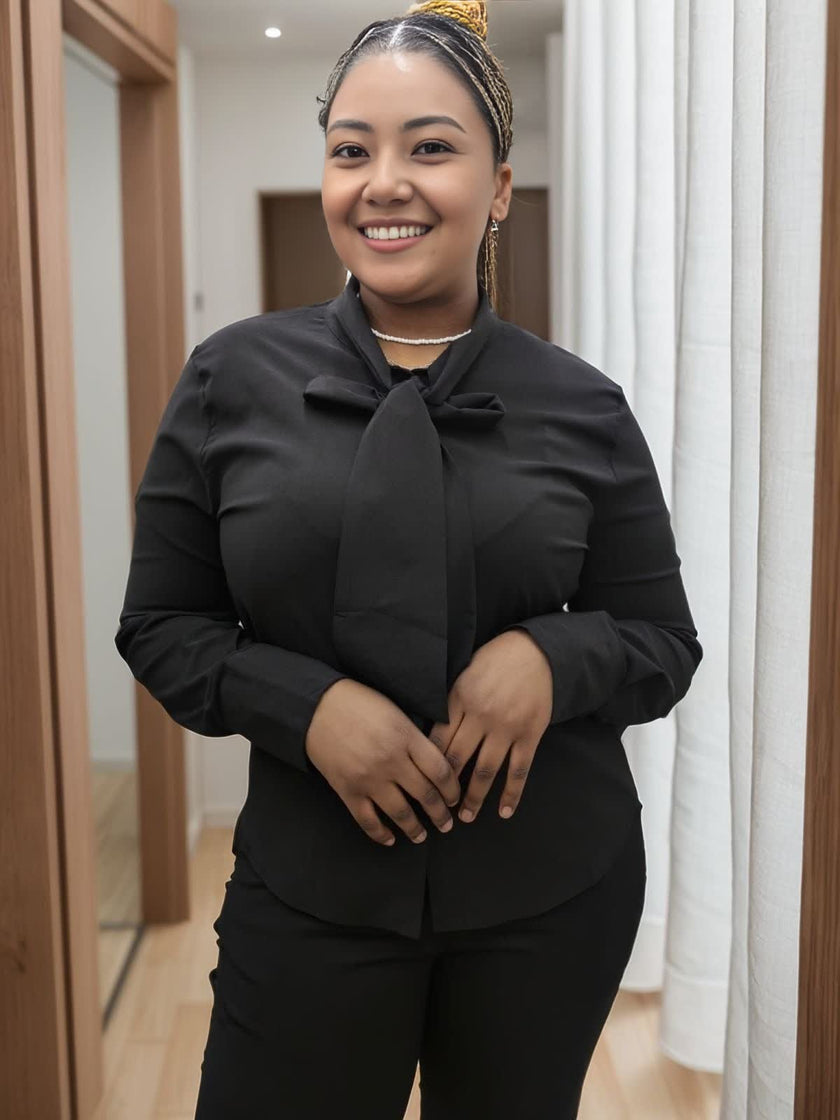 Women's Long Sleeve Blouse with Front Tie Detail