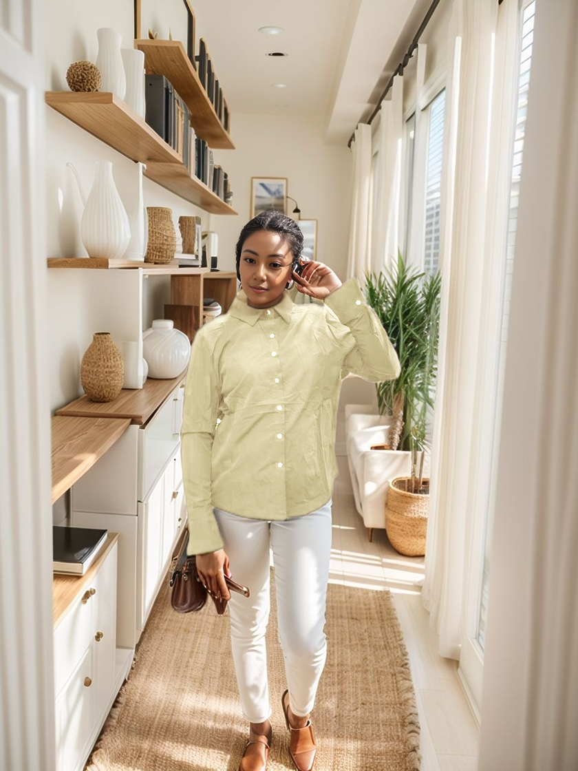 Women's Classic Collar Long Sleeve Shirt with Button Front