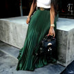 Dark green pleated midi skirt with elastic stretch waistband