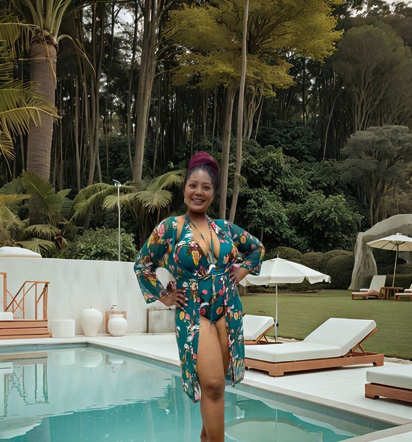 Women's Floral Two-Piece Swimsuit｜Convertible Cover-Up