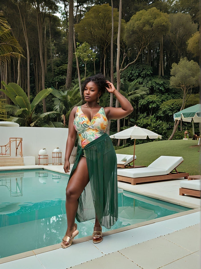 Tropical Floral Two-Piece Swimsuit Set