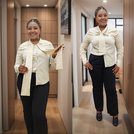 Blouse Women's Long Sleeve Front Tie Chic Casual