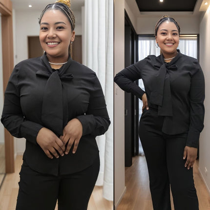 Blouse Women's Long Sleeve Front Tie Chic Casual