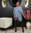 Off-shoulder knit dress, loose fit, 3/4 sleeves – Sky-Blue