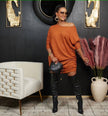 Off-shoulder knit dress, loose fit, draped neckline – Orange