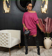 Off-shoulder knit dress, loose fit, 3/4 sleeves – Hot-Pink