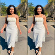 Suspenders dress with drawstrings on both sides