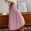 Dusty-pink pleated midi A-line skirt with high waist