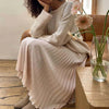 Beige pleated midi A-line skirt with high waist