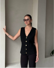 Sleeveless VNeck Vest Top  Button Detail