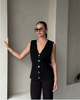 Sleeveless VNeck Vest Top  Button Detail