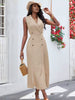 Women's Sleeveless V-Neck Double-Breasted Midi Dress with Front Buttons