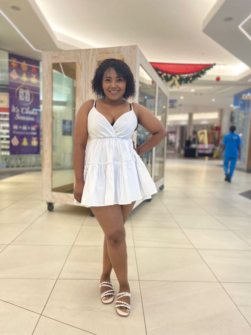 Women's Sleeveless V-Neck Ruffled Mini Dress with Tiered Skirt