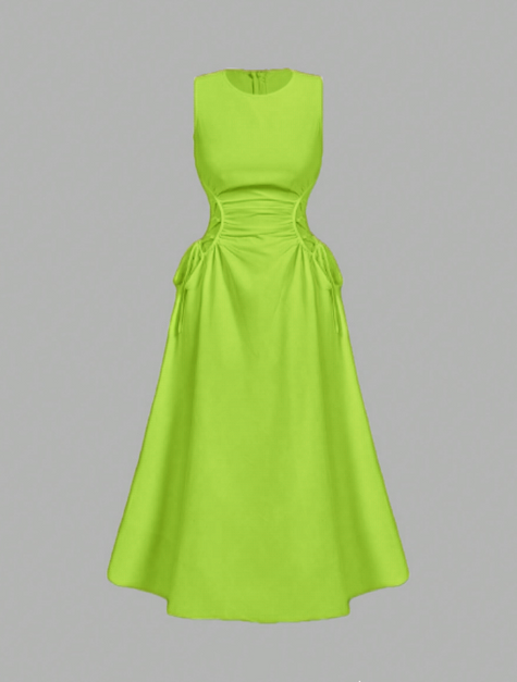 Dress Sleeveless Midi Side Ruching Tie Detail Chic