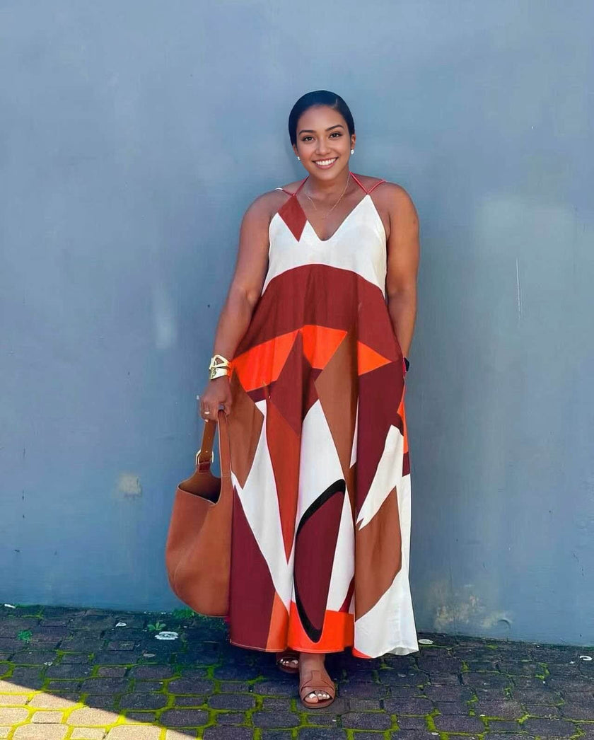 Geometric Print Sleeveless Maxi Dress