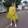 Women's Sleeveless Ruffled Hem A-Line Dress