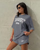 Grey oversized Michigan tee and matching shorts set, front graphic and USA text
