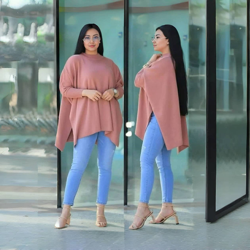 Asymmetrical Hem Knit Top, Minimalist Loose Fit, Effortless Chic Style