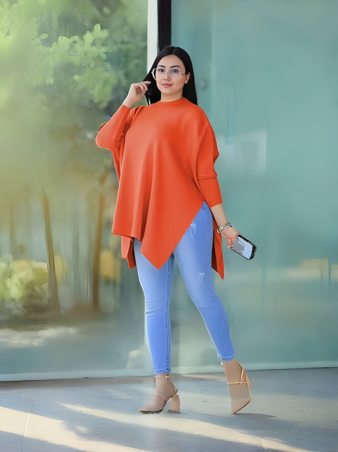FashionPrice Asymmetrical Knit Top - Loose Fit Knitwear