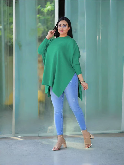 FashionPrice Asymmetrical Knit Top - Loose Fit Knitwear