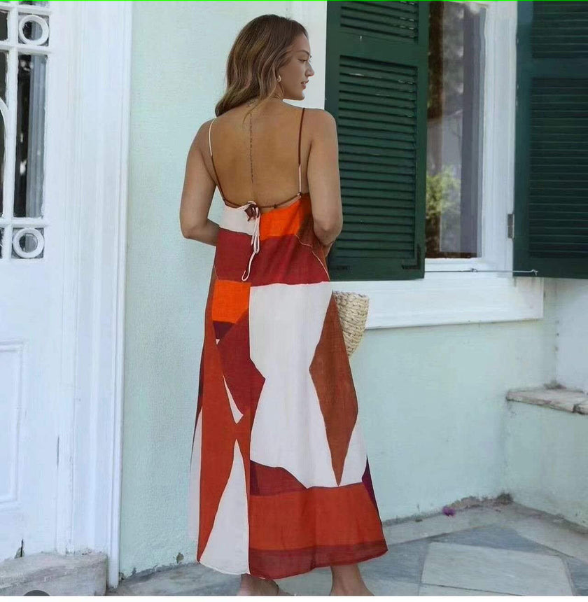 Geometric Print Sleeveless Maxi Dress