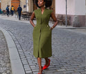 FashionPrice Midi Utility Dress - Sleeveless Pocket Style