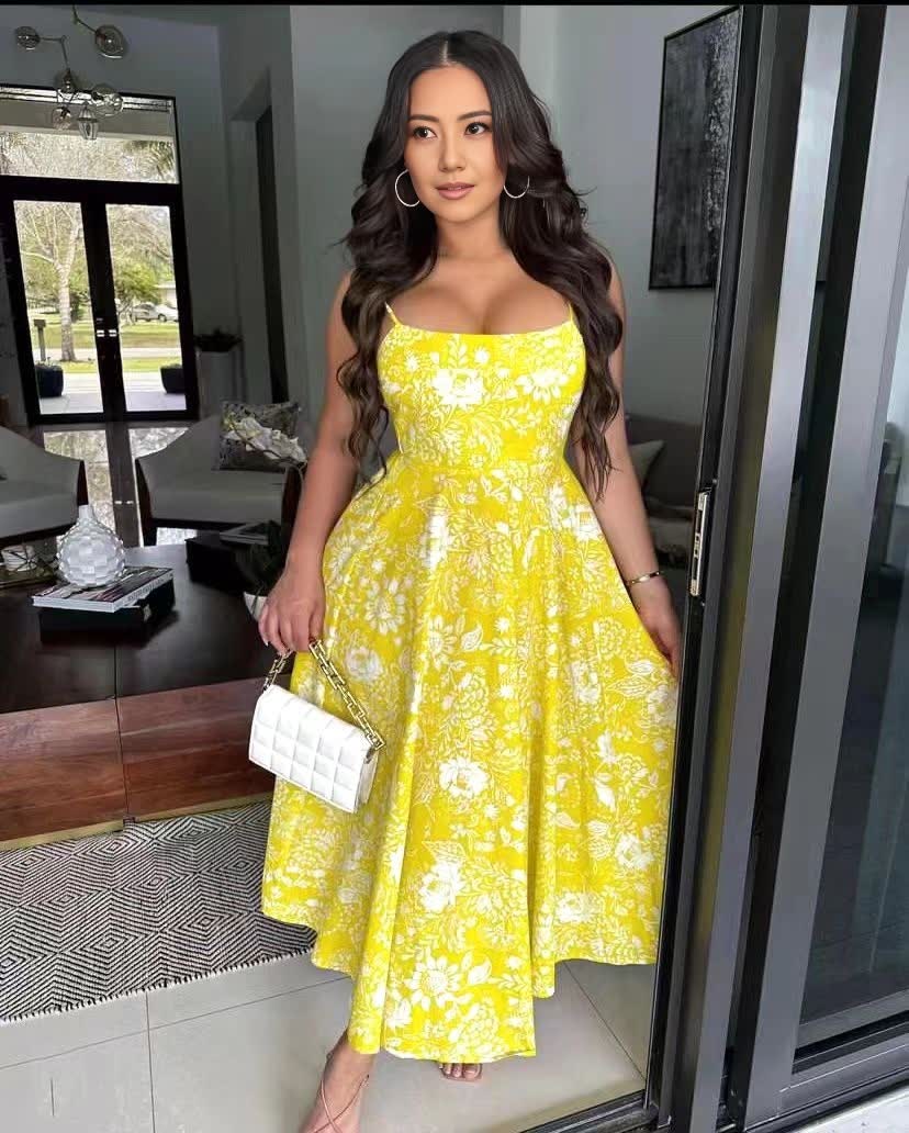 Spaghetti Strap Sweetheart Neckline Floral Midi Dress