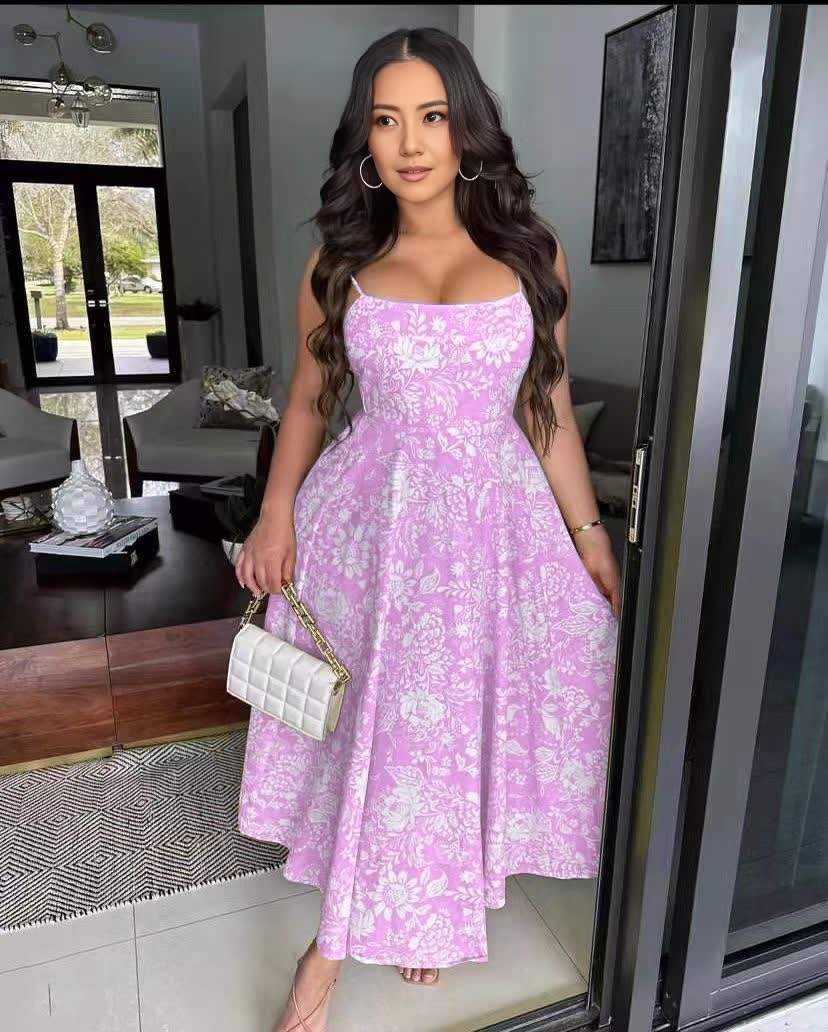 Spaghetti Strap Sweetheart Neckline Floral Midi Dress