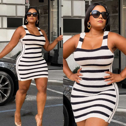 Dress Striped Knit Bodycon Chic Casual Outfit