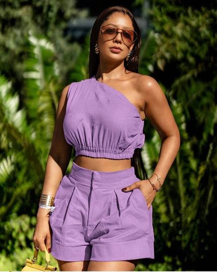 Twin Set Off-Shoulder Crop Top Pleated Short Chic