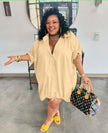 Long Loose Shirt Dress with Button Design and Drawstring Hem