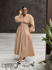 V-neck Waist-cinched Dress Long Sleeve & Full Skirt For Formal Events