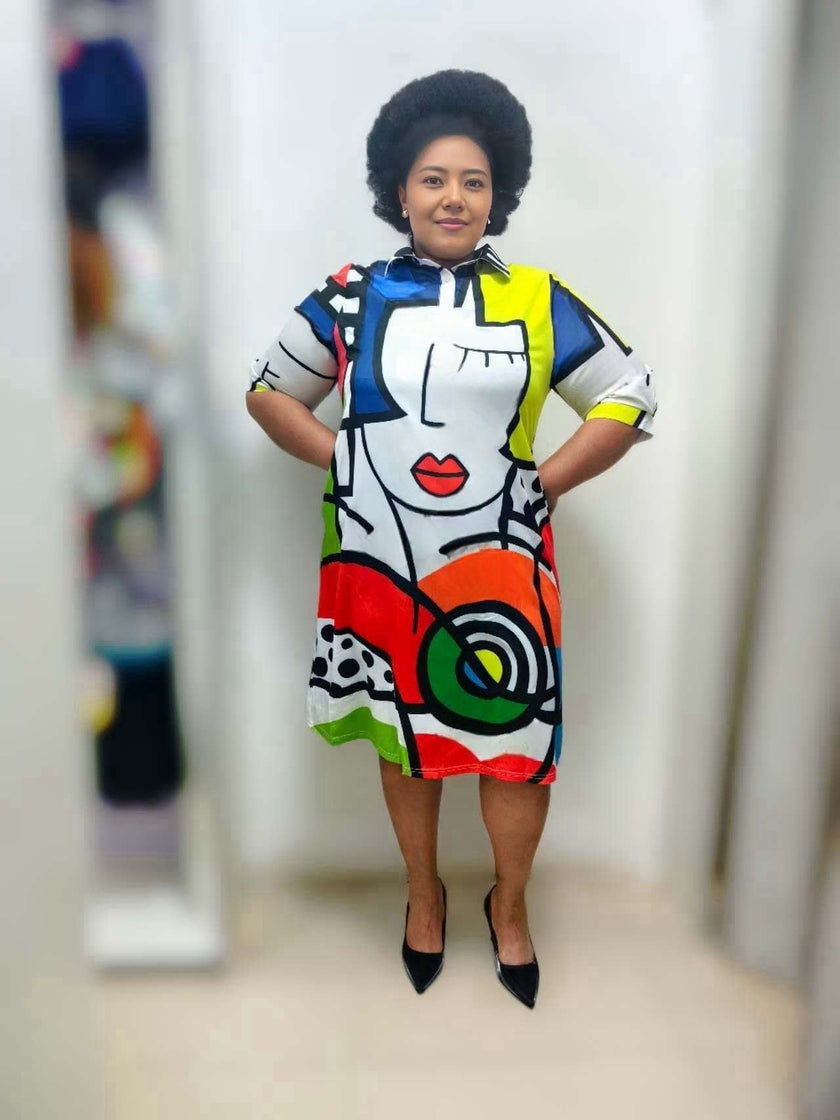Abstract Art Print Knee-Length Dress