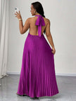 Halter V Neck Pleated Maxi Dress Formal Evening Occasions