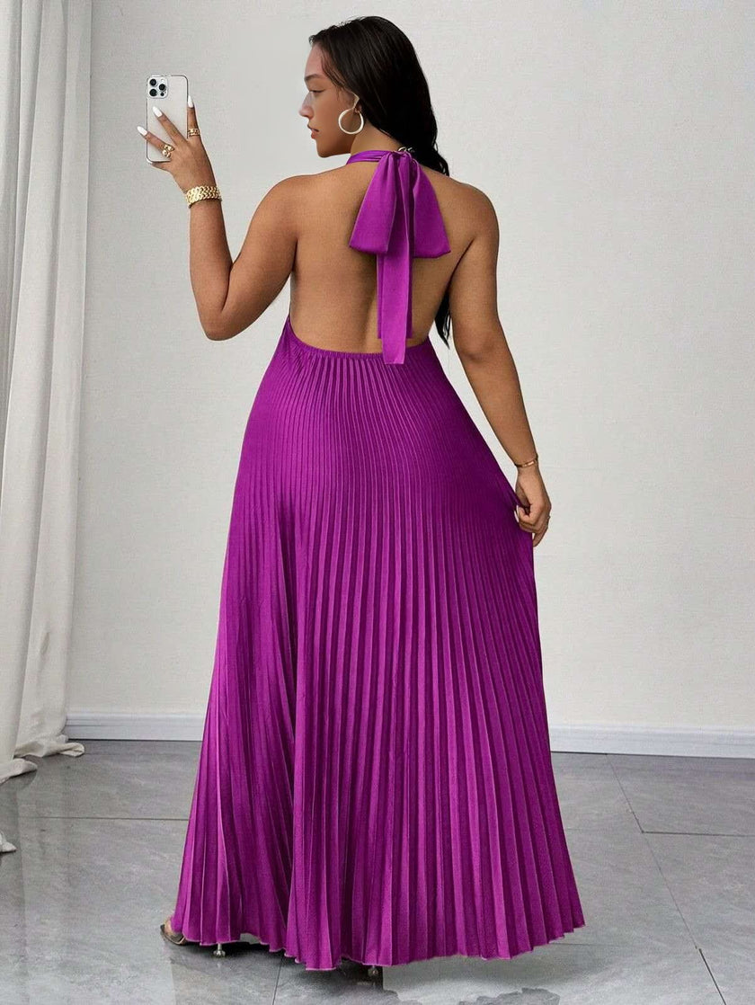 Halter V Neck Pleated Maxi Dress Formal Evening Occasions