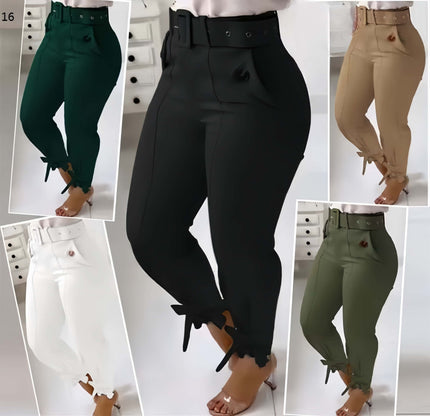 High-waist ankle tie trousers with adjustable fit, tailored straight-leg silhouette