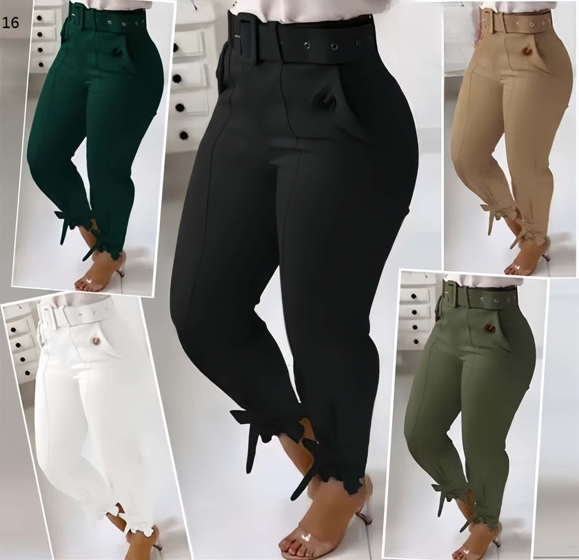 High-waist ankle tie trousers with adjustable fit, tailored straight-leg silhouette