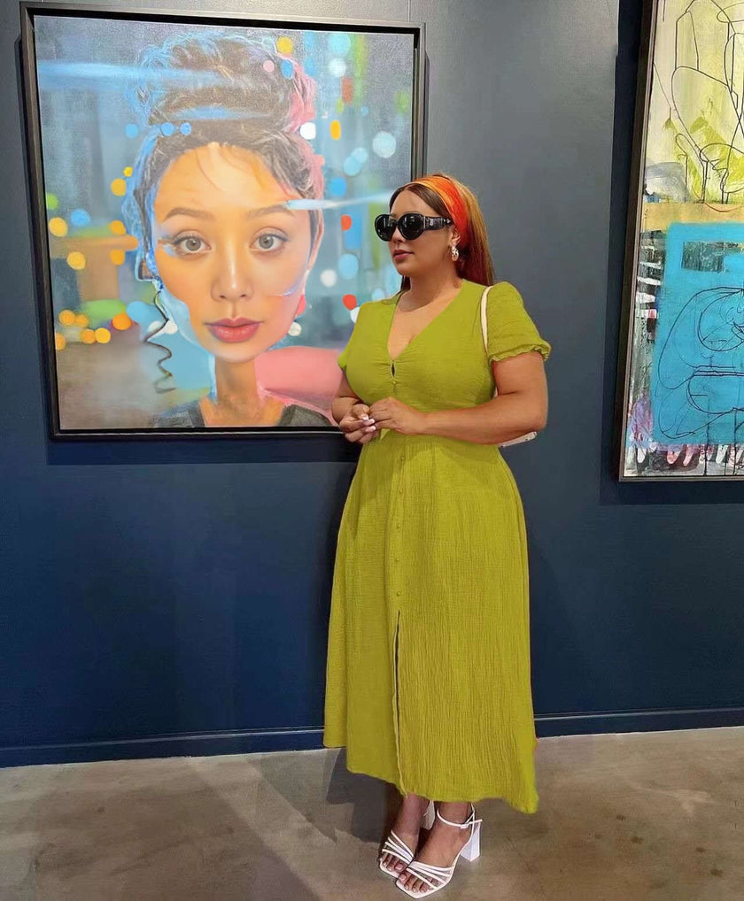 Women's Short Sleeve Button-Down Dress