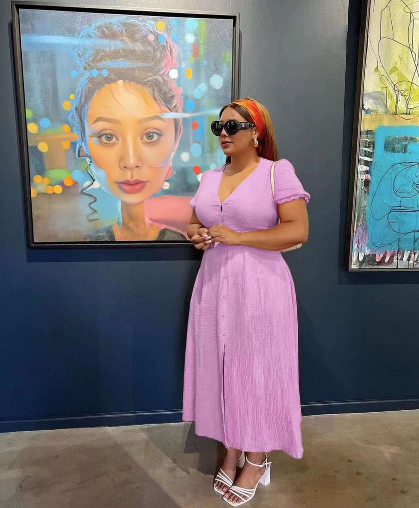 Women's Short Sleeve Button-Down Dress