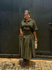ArmyGreen midi dress with cropped short-sleeve top and gathered asymmetric skirt