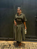 ArmyGreen midi dress with cropped short-sleeve top and gathered asymmetric skirt