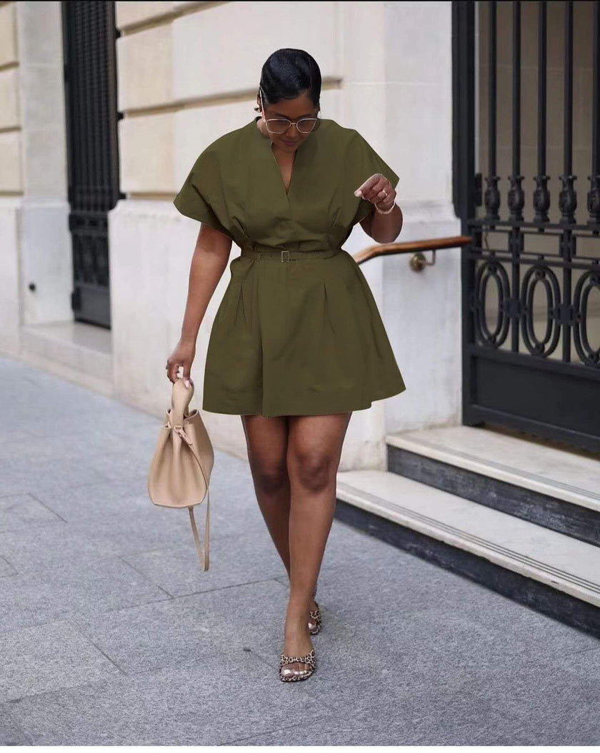 Fashion V-neck A-line Short Dress