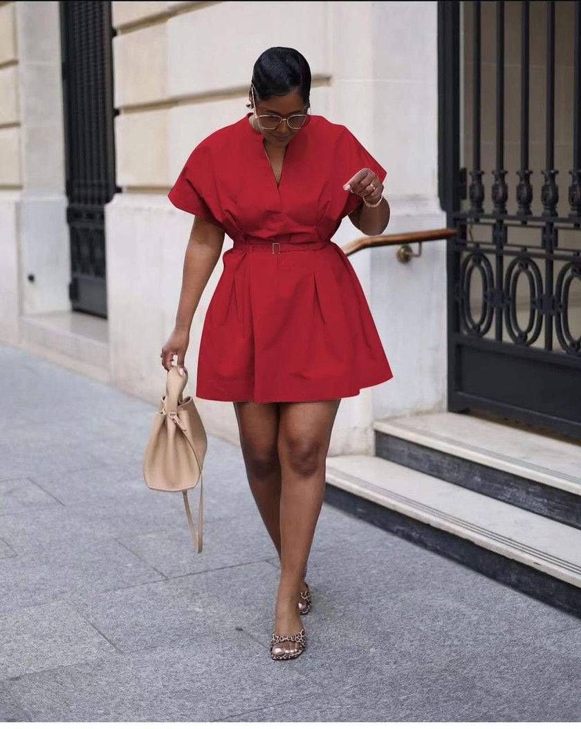 Fashion V-neck A-line Short Dress