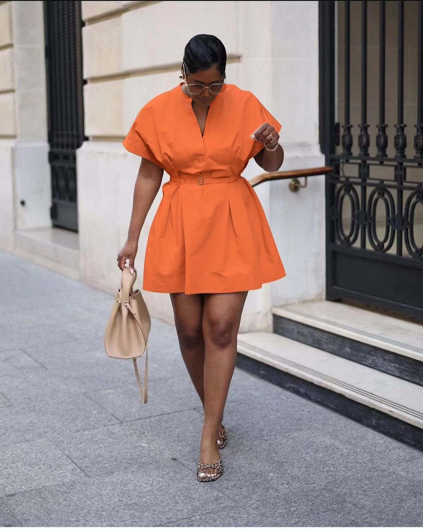 Fashion V-neck A-line Short Dress