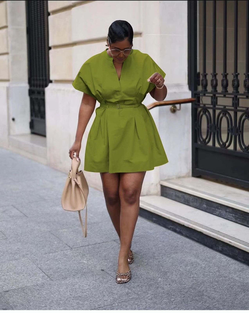 Fashion V-neck A-line Short Dress