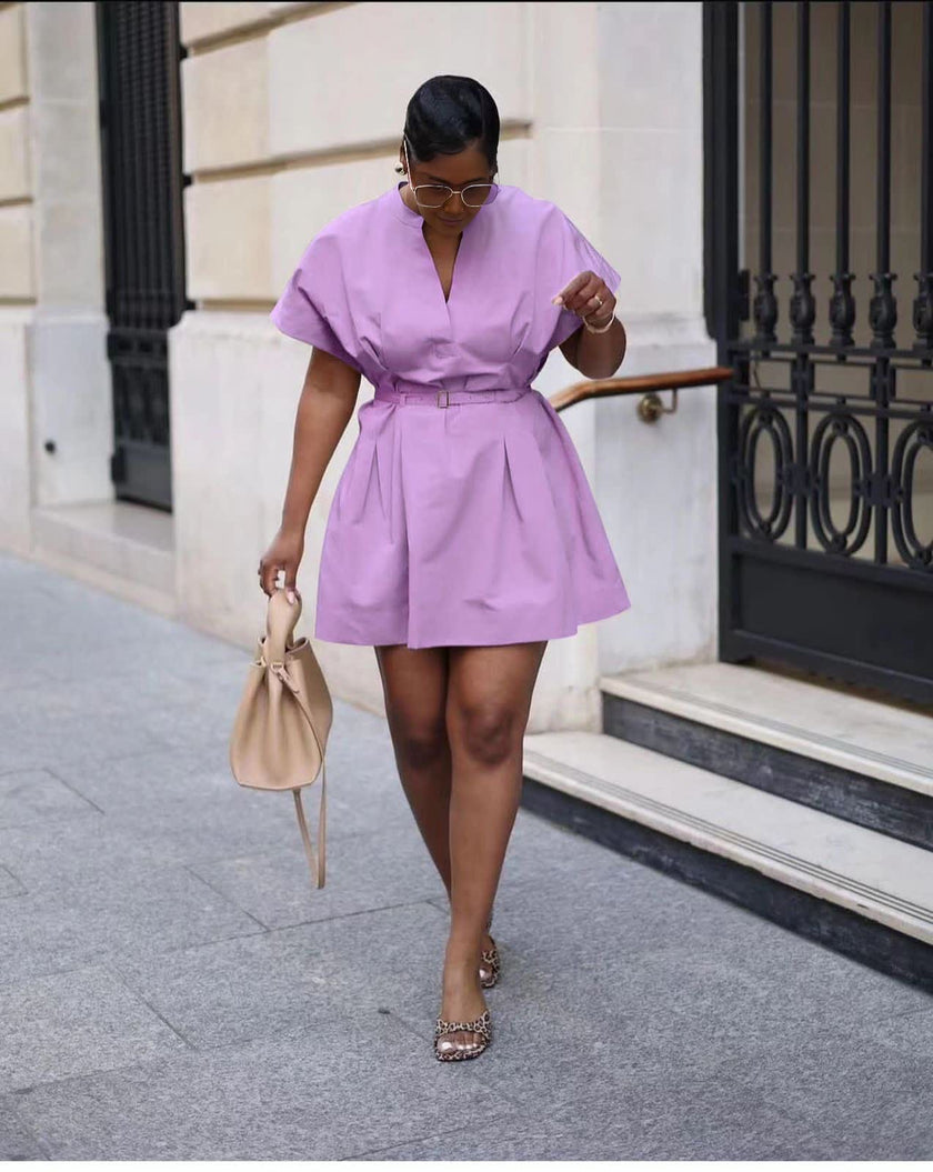 Fashion V-neck A-line Short Dress