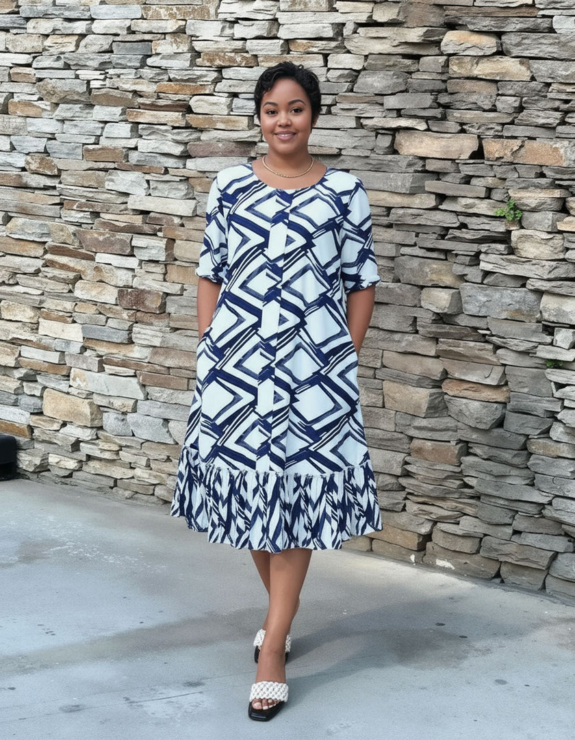 Mid-Length Geometric Shirt Dress