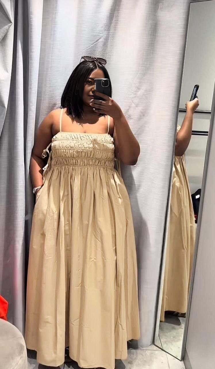 Sleeveless Elastic Ruched Bodice Spaghetti Strap Dress