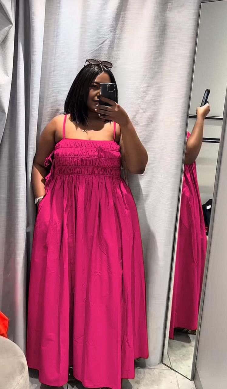 Sleeveless Elastic Ruched Bodice Spaghetti Strap Dress