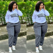 Loose casual hoodie set with letter print design, sporty style